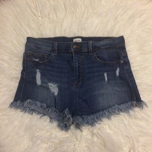 Sneak Peek Shorts Large High Rise Distressed Jean Denim Frayed Hem Boho Festival